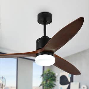 52 in. Indoor Classic LED Ceiling Fan with Light Kit and Remote, 3 Reversible Wooden Blades