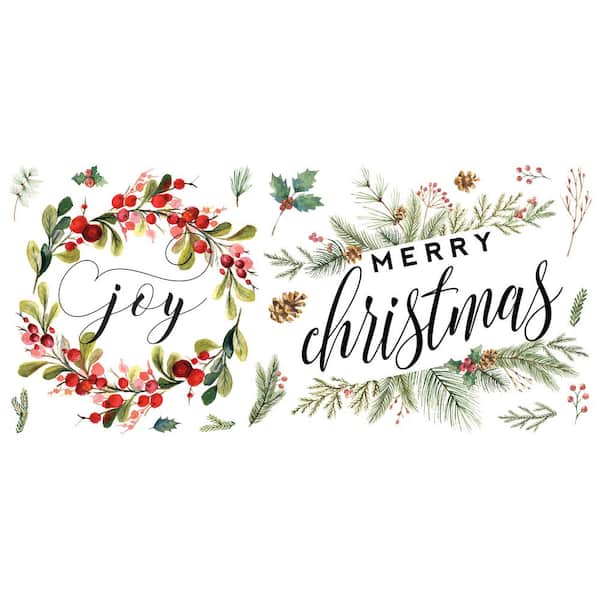 RoomMates Red and Green and Black Merry Christmas Wreath Wall Decals