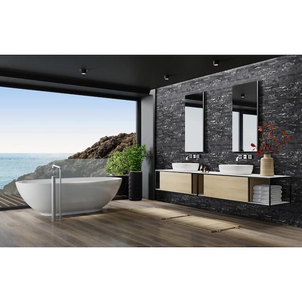 Marquina Nero Ledger Panel 6 in. x 24 in. Splitface Marble Wall Tile (6 sq. ft./Case)