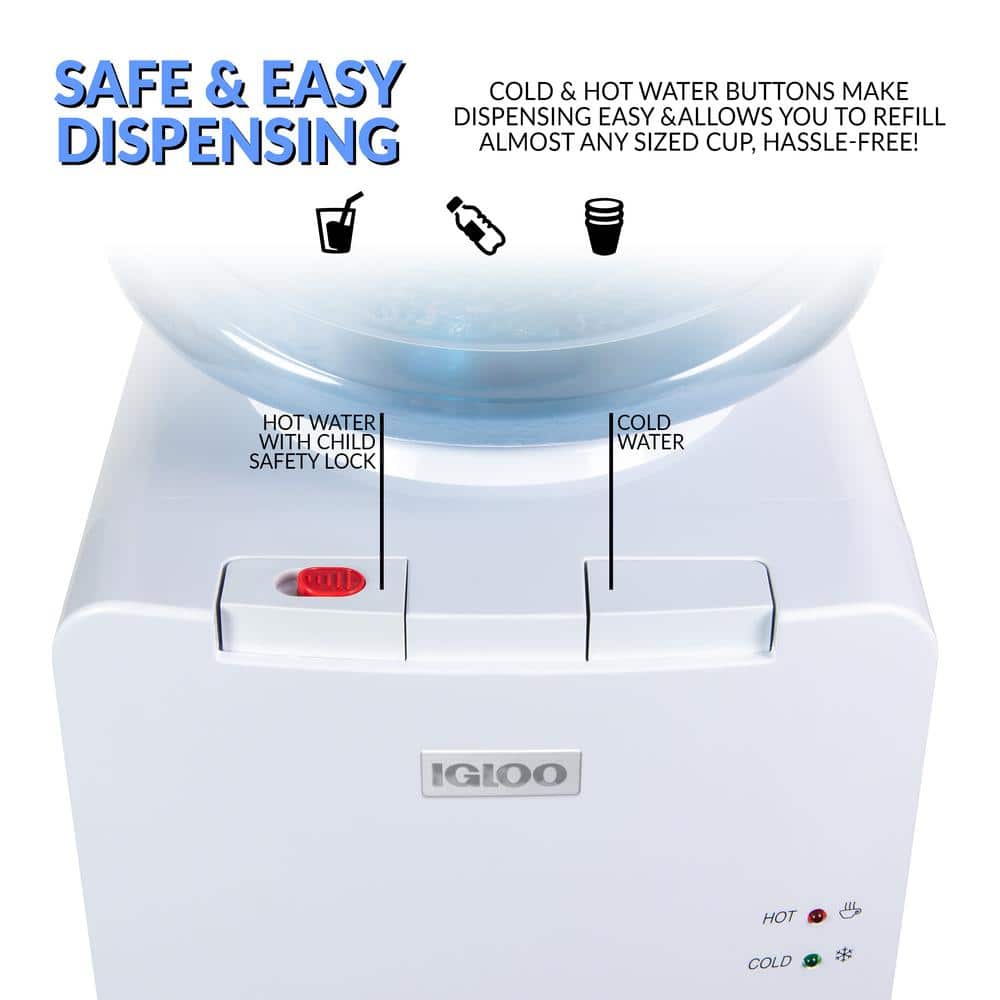 White Freestanding Hot and Cold Water Dispenser with Child Safety Lock