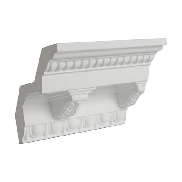 American Pro Decor 3-15/16 in. x 3-5/8 in. x 6 in. Long Egg and Dart with Acanthus Corbel Polyurethane Crown Moulding Sample