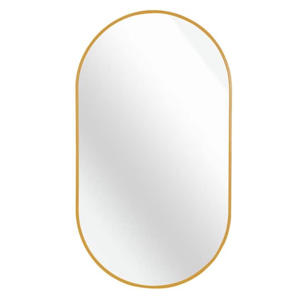 Ami Brushed Gold 20 in. W x 33 in. H Oval Pill Shape Aluminum Bathroom Vanity Wall Mirror