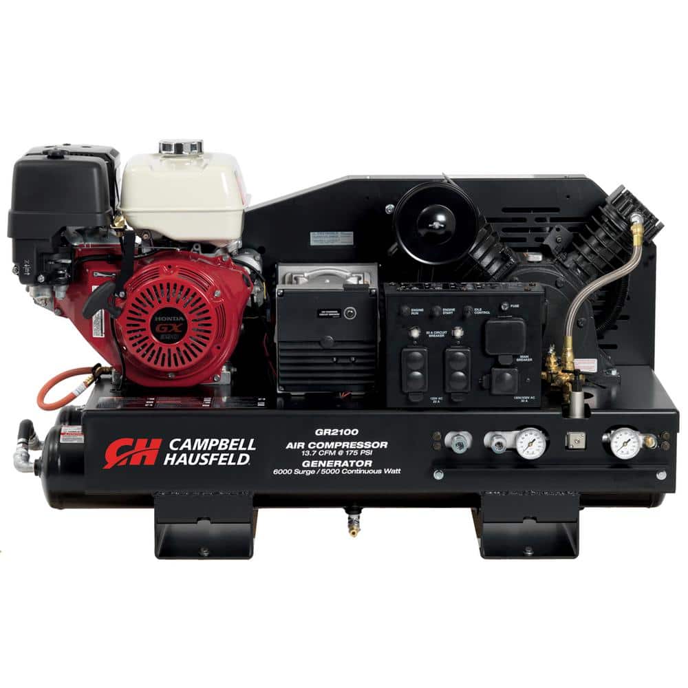 Campbell Hausfeld 10 Gal. 175 PSI Stationary Gas Engine Compressor and  5000-Watt Generator (2-in-1 Air Compressor/Generator Combo Unit) GR2100  The Home Depot