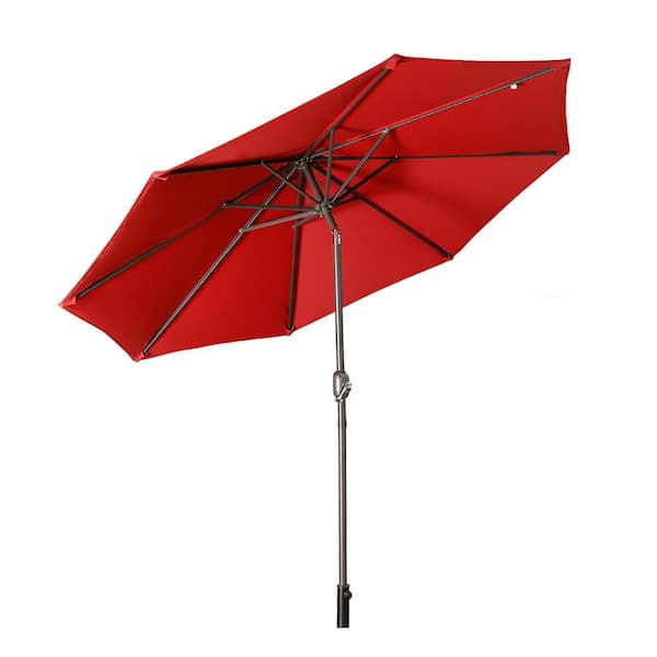 Kadehome 9 ft. Outdoor Umbrella Market Patio Umbrella in Red with Push Button Tilt and Crank