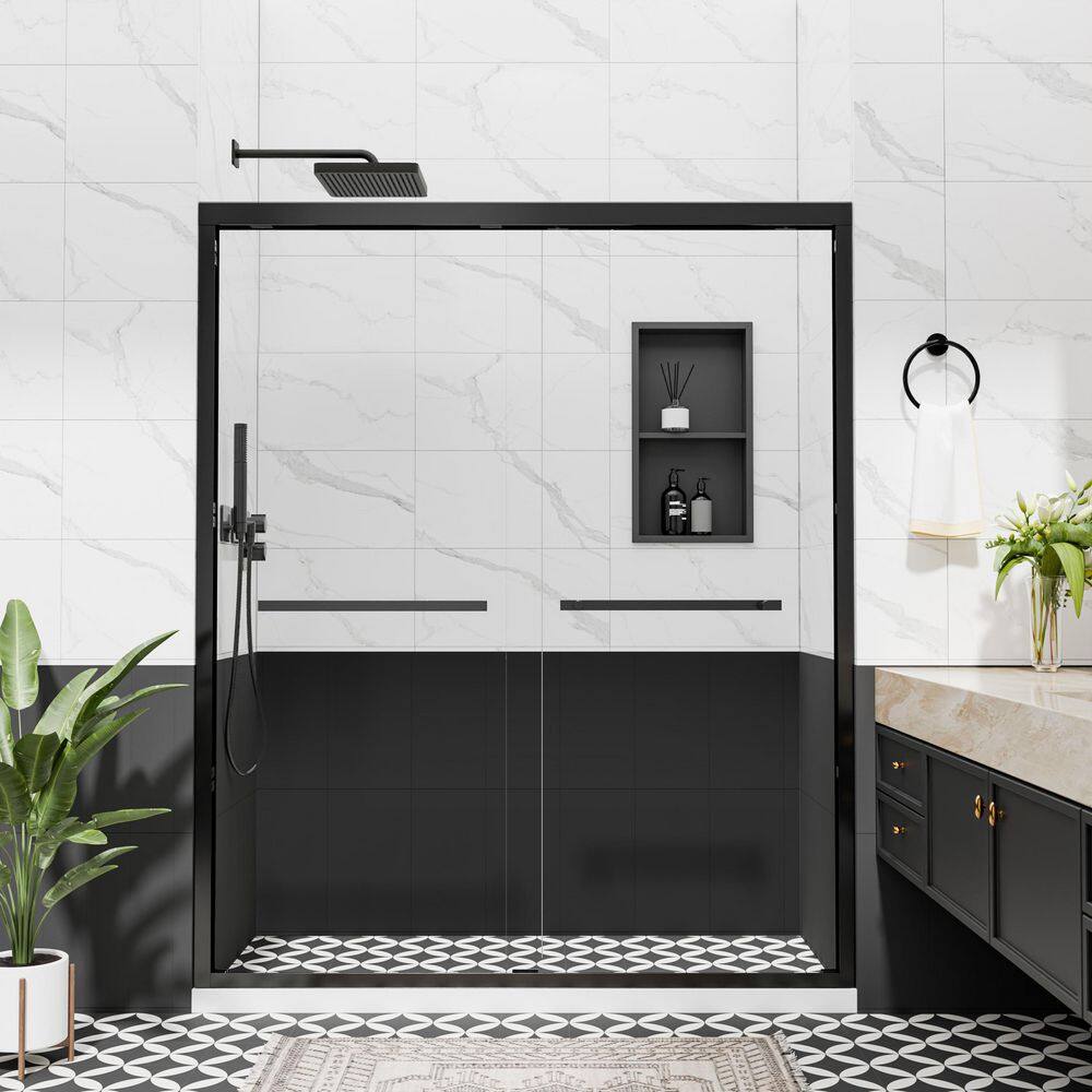 44 in. - 48 in. W x 76 in. H Double Sliding Framed Shower Door in Matte Black with 8mm Fluted Glass price history on PriceWatchPro