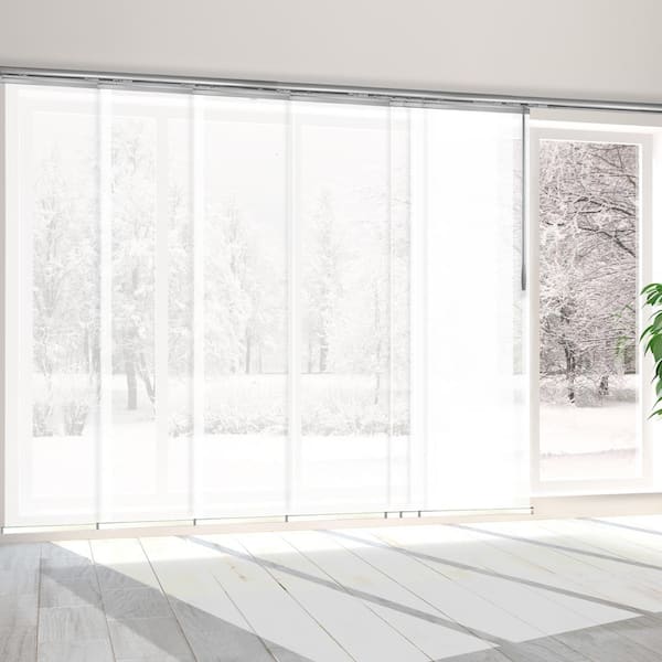 EMOH Pearly White 110 in. - 153 in. W x 94 in. L Adjustable 7- Panel White Single Rail Panel Track with 23.5 in. Slates