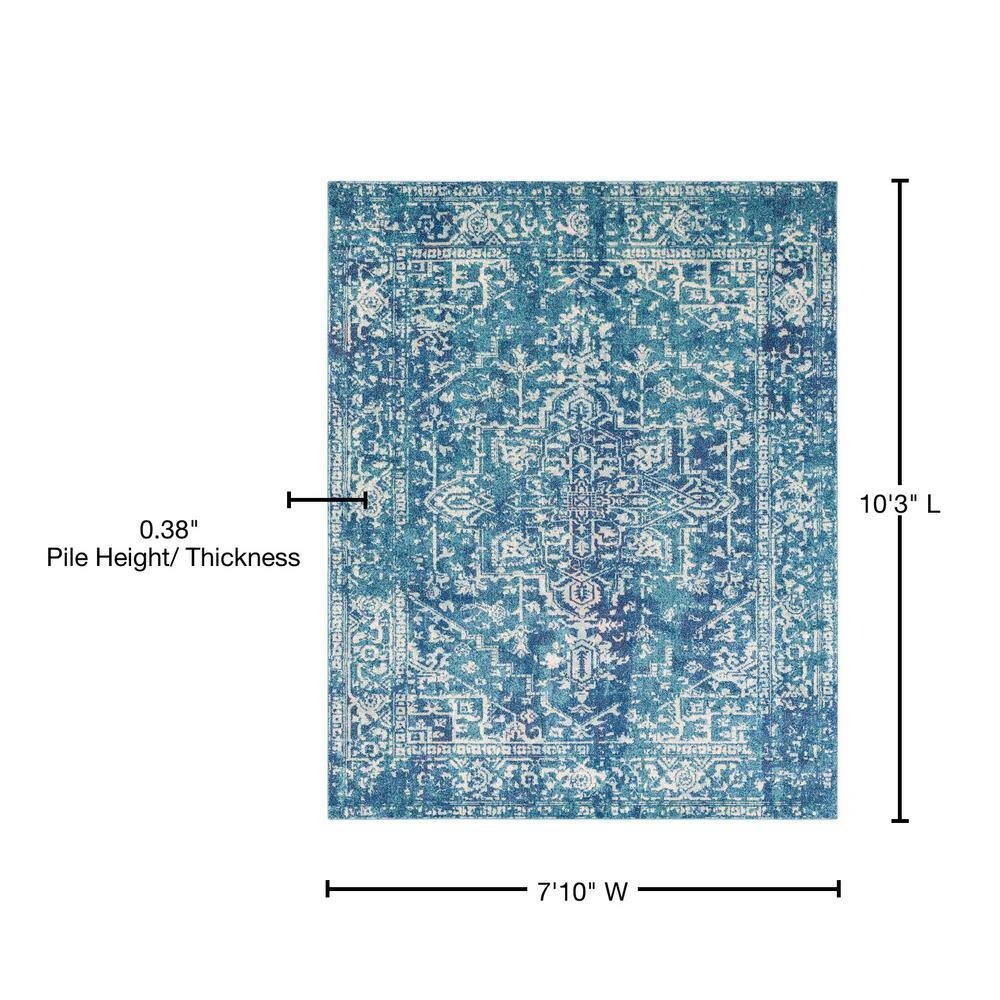 Blue Rectangular 8' x 10' Vintage Medallion Polypropylene Area Rug