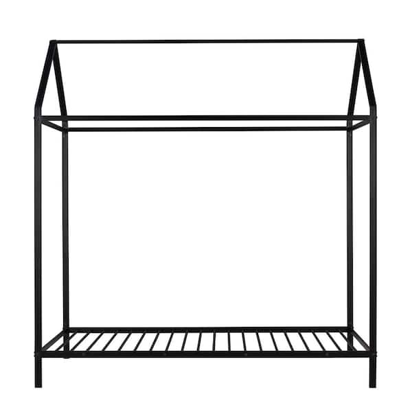STICKON 78.11 in. W Black Metal Frame Twin Size Platform Bed with House