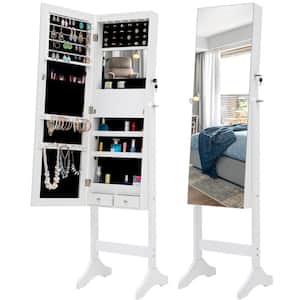 White Fashion Simple Jewelry Armoire With Mirror and LED Lights (61 in. H x 15.8 in. W x 14.4 in. D)