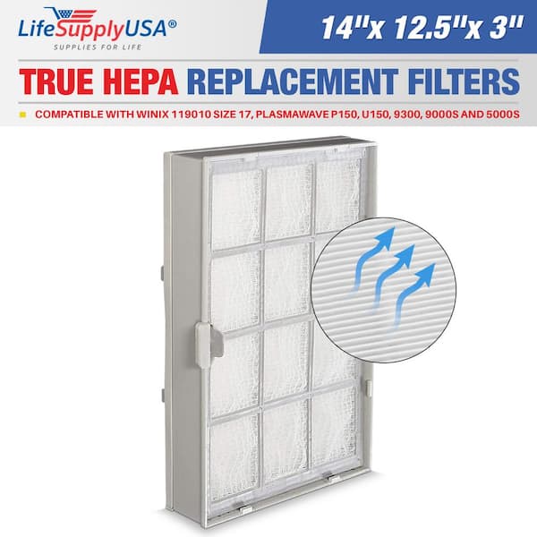 LifeSupplyUSA True HEPA Filter Replacement Compatible w/ Winix 119010 Size 17-PlasmaWave P150, U150, 9300, 9000S and 5000S, Small Size