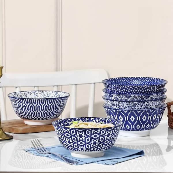 Porcelain Cereal Bowl Set, 7 in, 6-Pack, Blue Chinese Style