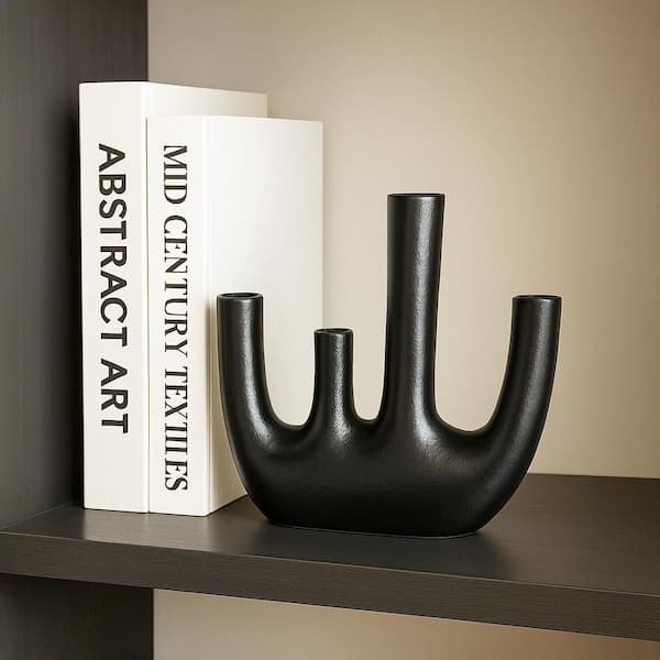 13 in. Abstract 4-fingers Decorative Metal Sculpture in Black