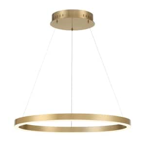 Spunto 34-Watt 1-Light Integrated LED Gold Round Chandelier with White Acrylic Shade