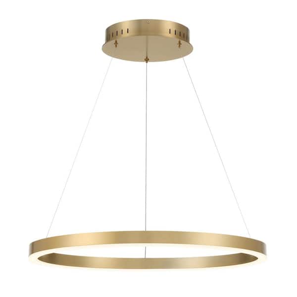 Eurofase Spunto 34-Watt 1-Light Integrated LED Gold Round Chandelier with White Acrylic Shade