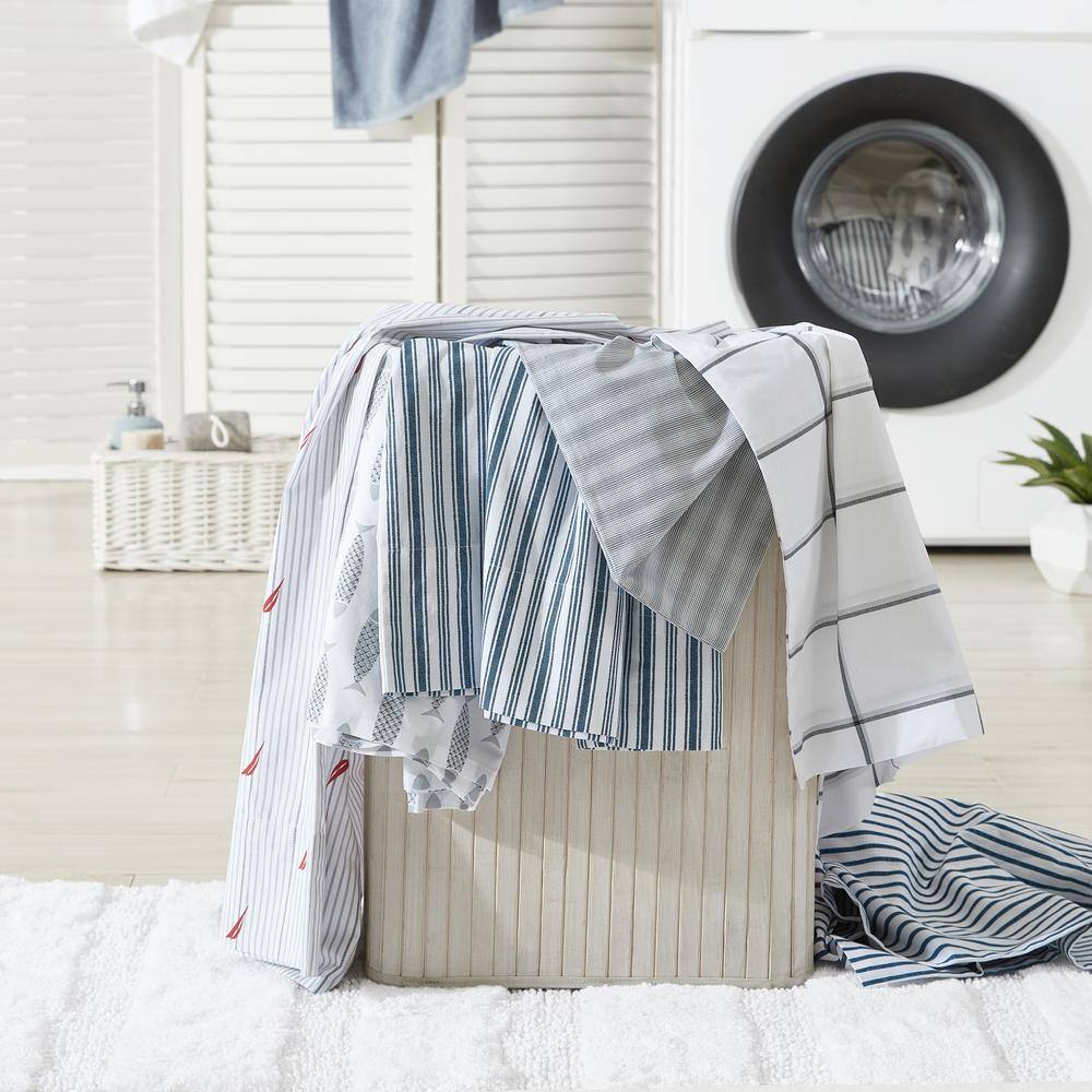 Gray Cotton Percale Queen Sheet Set with Fish Print