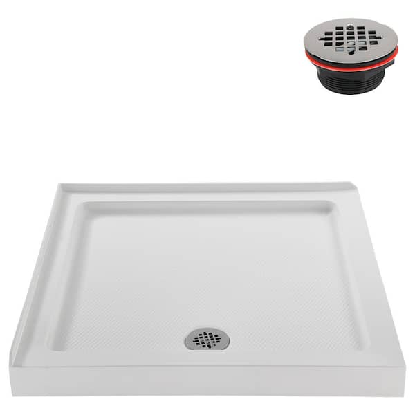 36 in. L x 36 in. W Corner Acrylic Shower Pan Base, Glossy White with Left Hand Drain, Drain Included