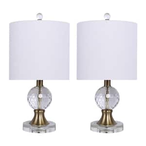 18 in. Gold Plated and Crystal Table Lamp with White Linen Shade (2-Pack)