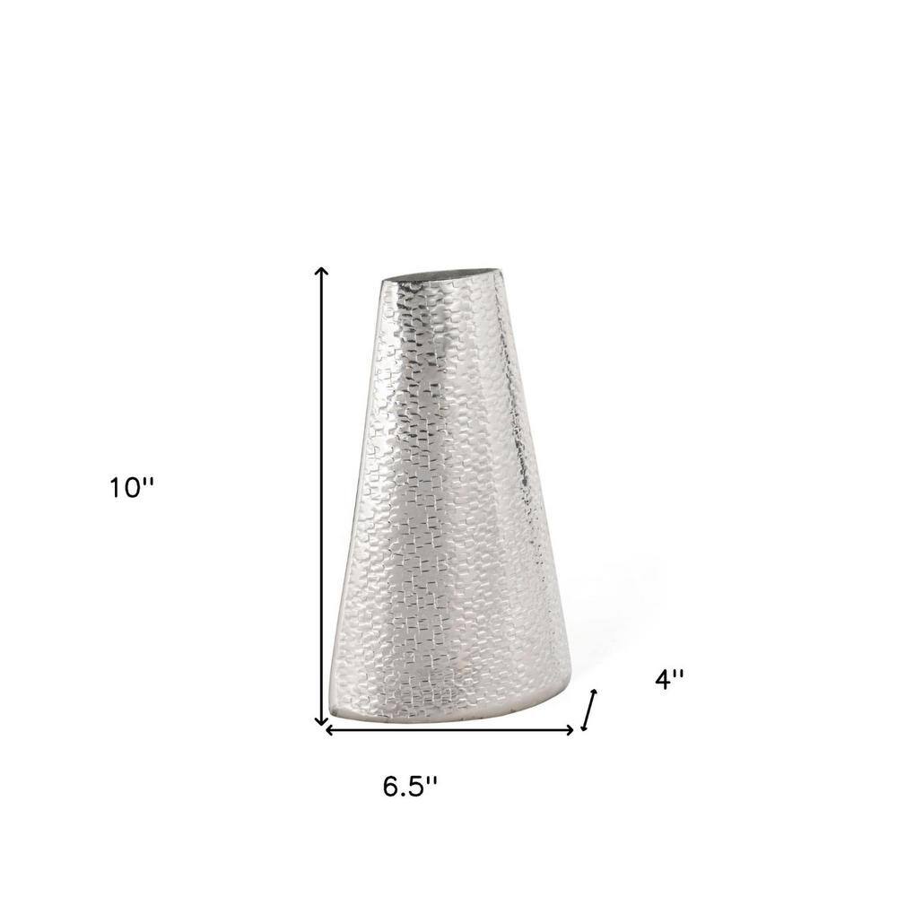 10" Silver Hammered Aluminum Cylinder Table Vase