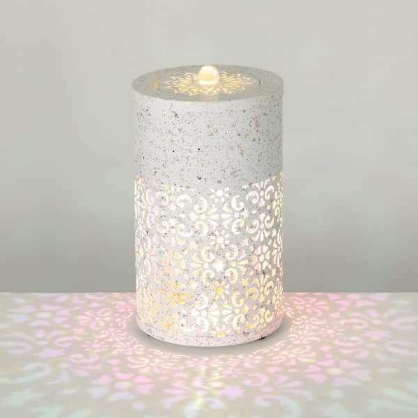12 in. White Speckled Moroccan LED Tabletop Spitter Fountain