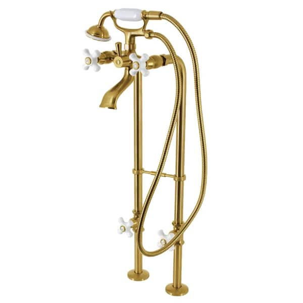 Kingston Brass Kingston 3 Handle Freestanding Tub Faucet With Supply Line And Stop Valve In