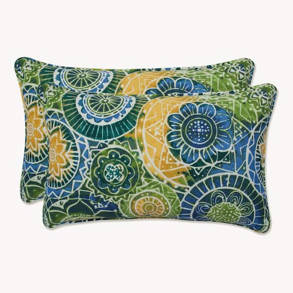 Blue Rectangular Outdoor Lumbar Throw Pillow 2-Pack