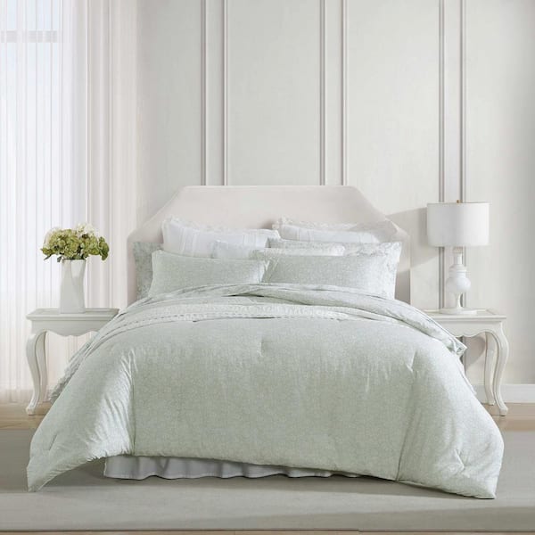 Laura Ashley Heirloom Ditzy 2-Piece Green 100% Cotton Twin Comforter Set