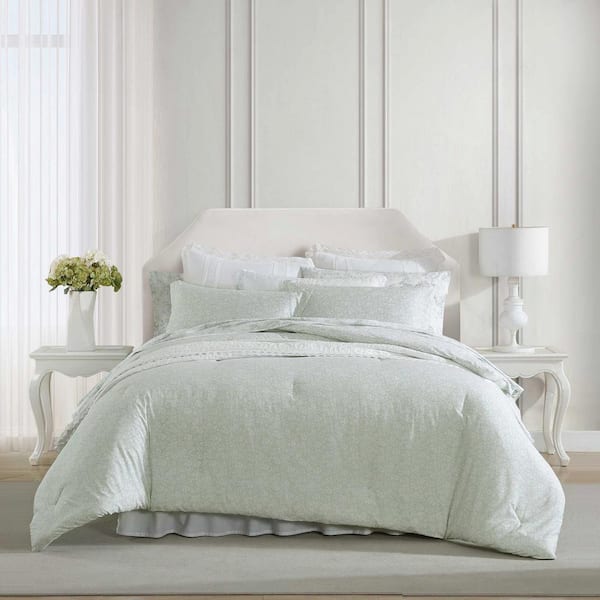 Laura Ashley Heirloom Ditzy 3-Piece Green 100% Cotton King Comforter Set