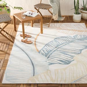 Cay Palm Fronds Ivory 6 ft. x 9 ft. Indoor Outdoor Area Rug