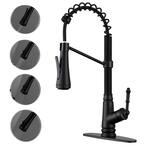 Single-Handle Pull-Down Sprayer Kitchen Faucet with 4-Modes in Matte Black
