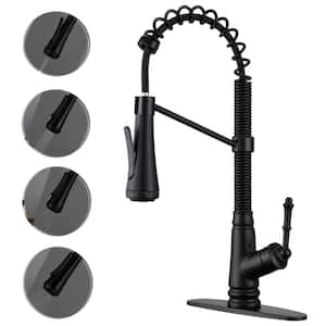 Single Handle Pull Down Sprayer Kitchen Faucet with Deckplate Included and 4 Spray in Matte Black