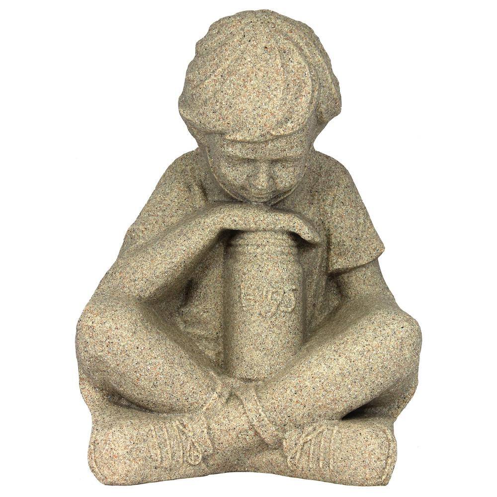 Nature Boy Sandstone Resin Garden Statue, 16” Height
