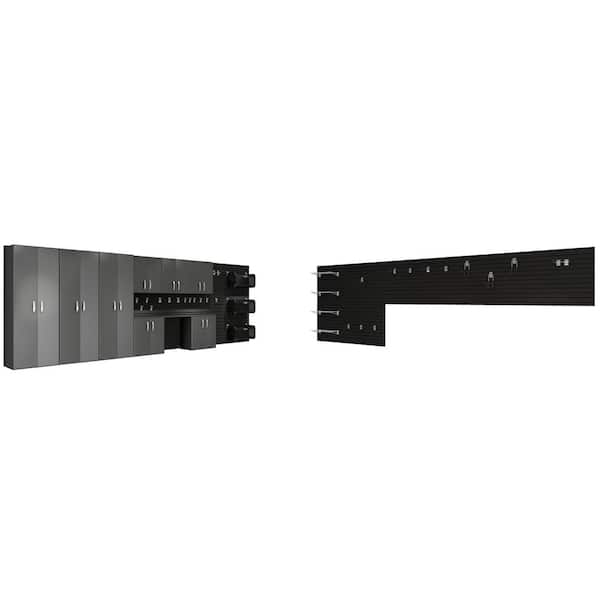 Flow Wall 72 in. H x 240 in. W x 16 in. D Modular Wall Mounted Cabinet with Accessories in Black/Graphite Carbon Fiber (37-Piece)