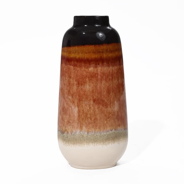 LuxenHome Earth Tones 15.4 in. Tall Round Stoneware Vase