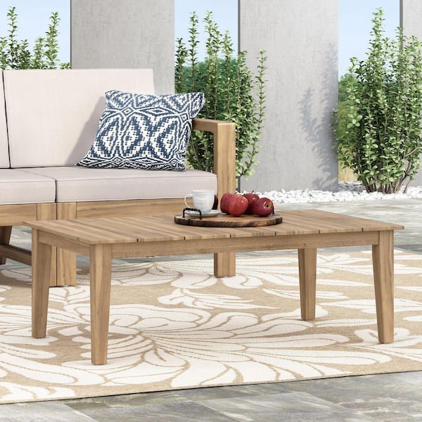 Light Brown Acacia Wood Rectangular Outdoor Coffee Table, 14'' H X 23.5'' W X 39.5'' L