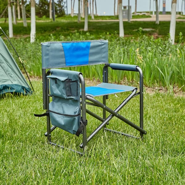 Folding 1-Piece Outdoor Chair with Side Table and Storage Pockets for