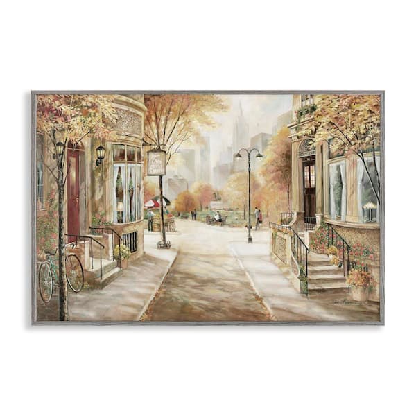 Stupell Industries City Street Shopfronts by Ruane Manning Gray Framed Abstract Giclee Art Print 20 in. x 30 in.