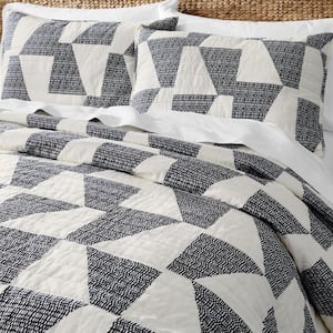 Black and Ivory Modern Abstract Tile Cotton Blend Quilt Set