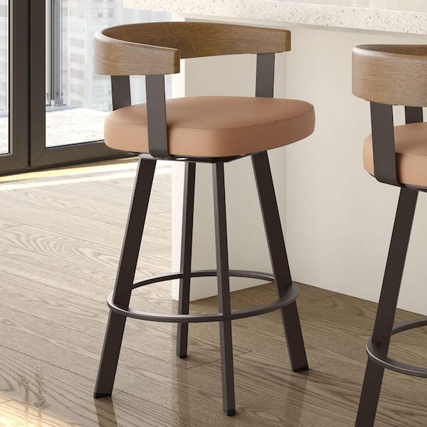 Amisco Lars 26 in. Caramel Faux Leather / Dark Brown Metal Swivel Counter Stool