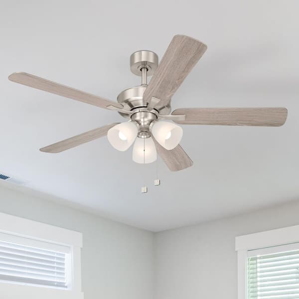 Stellant II 52 in. Indoor/Covered Outdoor Downrod Brushed Nickel Traditional Ceiling Fan w/ 3 3000K LED Bulbs Included