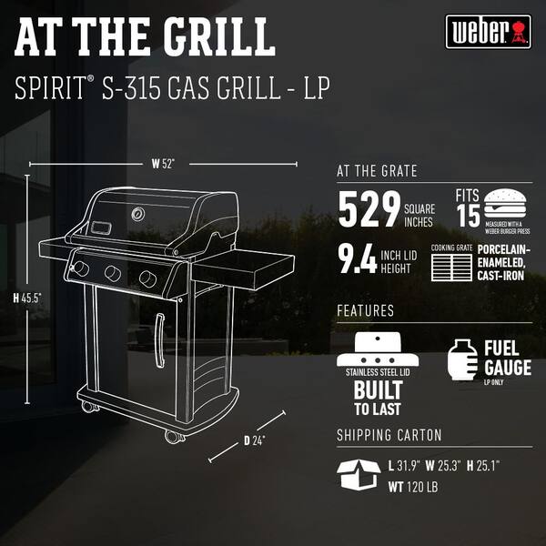 Weber Spirit S 315 3 Burner Propane Gas Grill In Stainless Steel The Home Depot