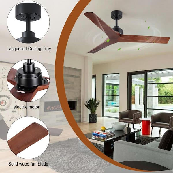 Keazile 52 in. Mid-Century Black Housing Walnut Downrod Mount