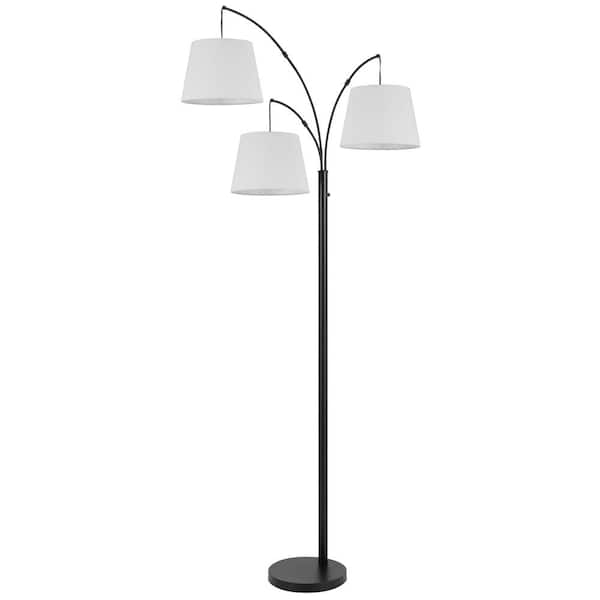 CAL Lighting Vardon 83 in. H Black Metal Arc Floor Lamp for Living Room with Fabric Shade