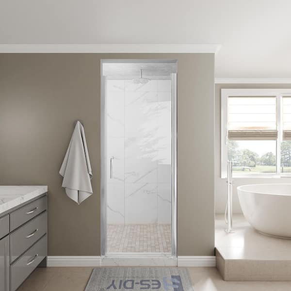 30-32 in. W x 72 in. H Pivot Frameless Shower Door in Chrome Finish with Clear Glass