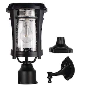 Aurora Bulb 13 in. 1-Light Black Outdoor Solar Warm White Post Light with Pier Base or Wall Sconce Mounting Options