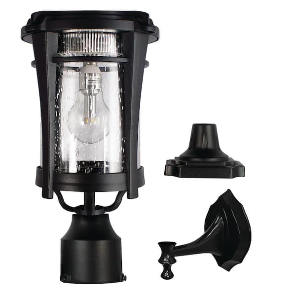 GAMA SONIC Aurora Bulb 13 in. 1-Light Black Outdoor Solar Warm White Post Light with Pier Base or Wall Sconce Mounting Options