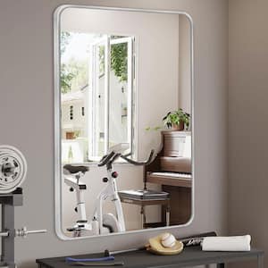 30 in. W x 40 in. H Modern Rectangular Aluminum Alloy Silver Rounded Corner Wall Mirror/Decorative Mirror