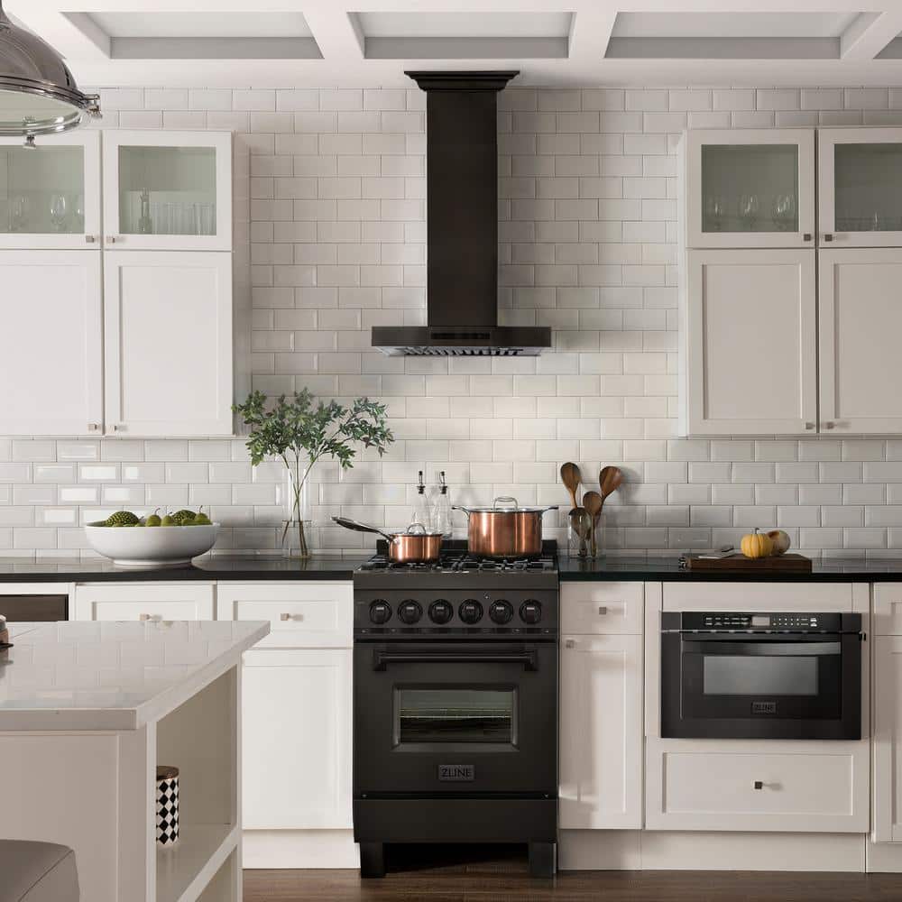 24 Inch Black Stainless Steel Convertible Wall Mount Range Hood