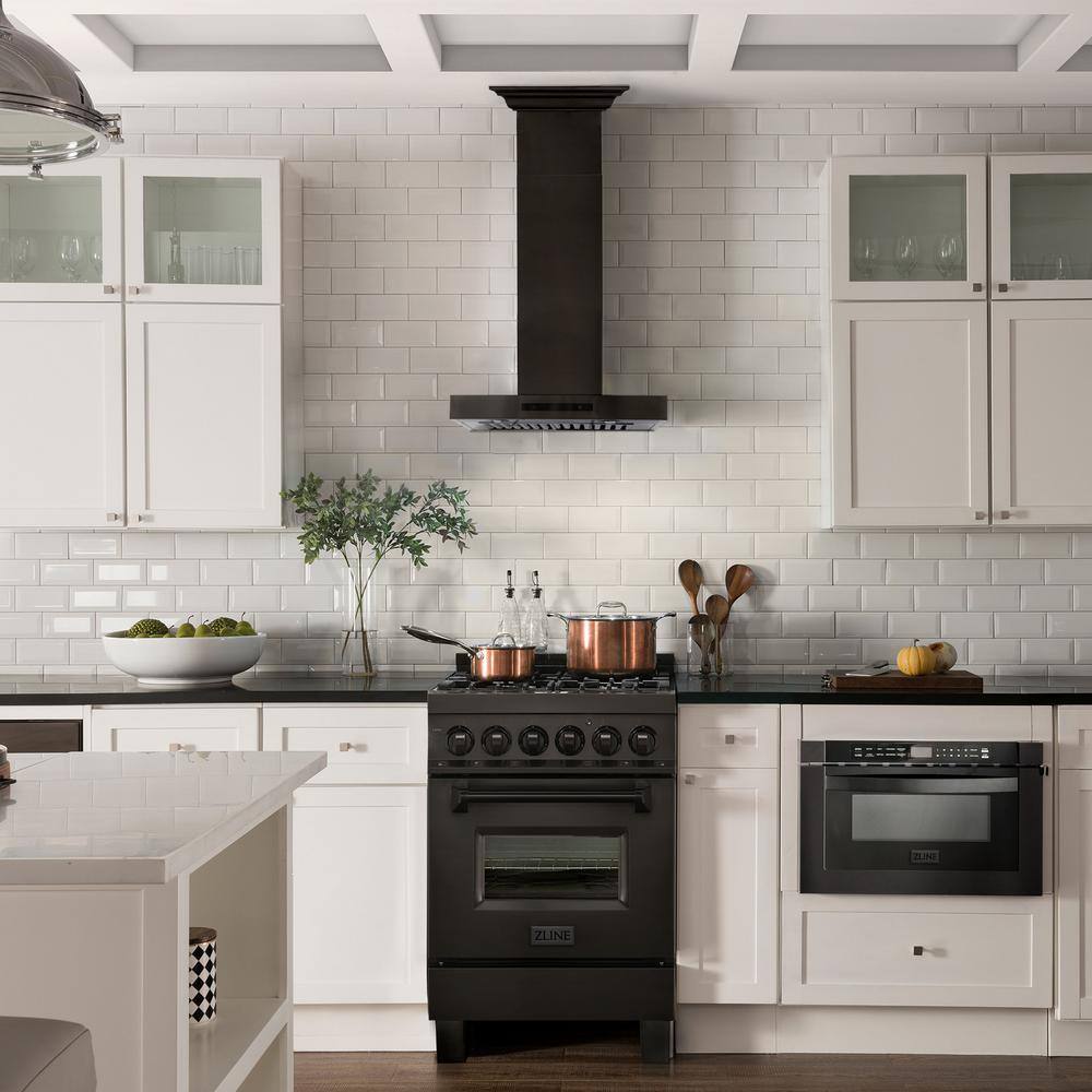 24 Inch Black Stainless Steel Wall Mount Range Hood with Bluetooth Speakers