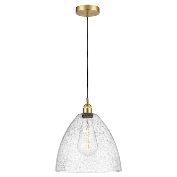 Innovations Edison Dome 60-Watt 1-Light Satin Gold Standard Mini Pendant Light with Seeded Glass Shade, No Bulbs Included