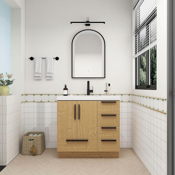 BV Better Vanity Carla 36 in. W x 20 in. D x 35 in. H Single Sink Freestanding Bath Vanity in Teak Oak with White Acrylic Top
